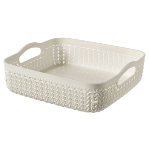 Curver Knit pletený plastový košík krémový, čtverec