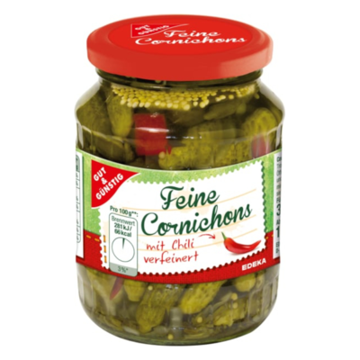 GG Cornichons nakládané mini okurky s chilli 350g
